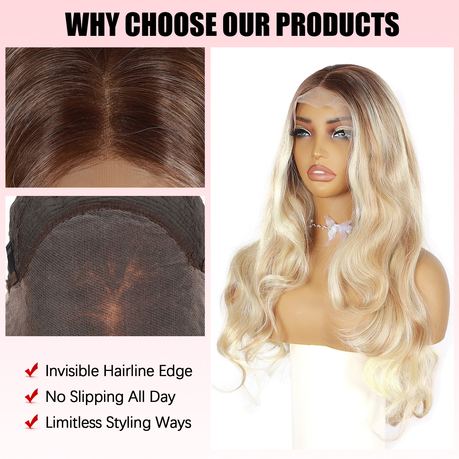 ModeMuse 22" Blonde Wavy Lace Front Wig – 13x4 Free Part Brown to Gold Gradient Long Glam Synthetic Wig