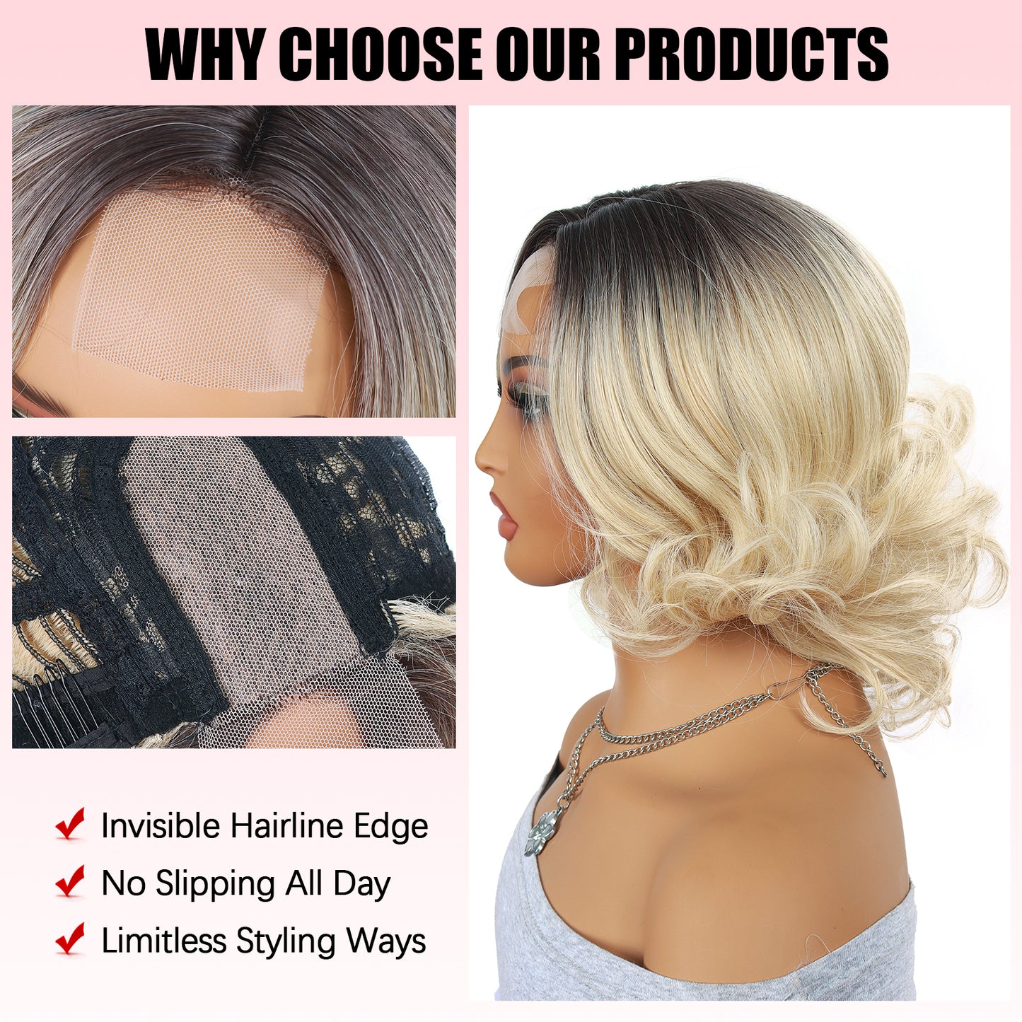 ModeMuse Short Curly Blonde Lace Front Wig – Dark Root Ombre Bob, Beginner Friendly Synthetic Wig, Natural Hairline