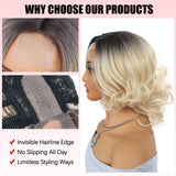 ModeMuse Short Curly Blonde Lace Front Wig – Dark Root Ombre Bob, Beginner Friendly Synthetic Wig, Natural Hairline