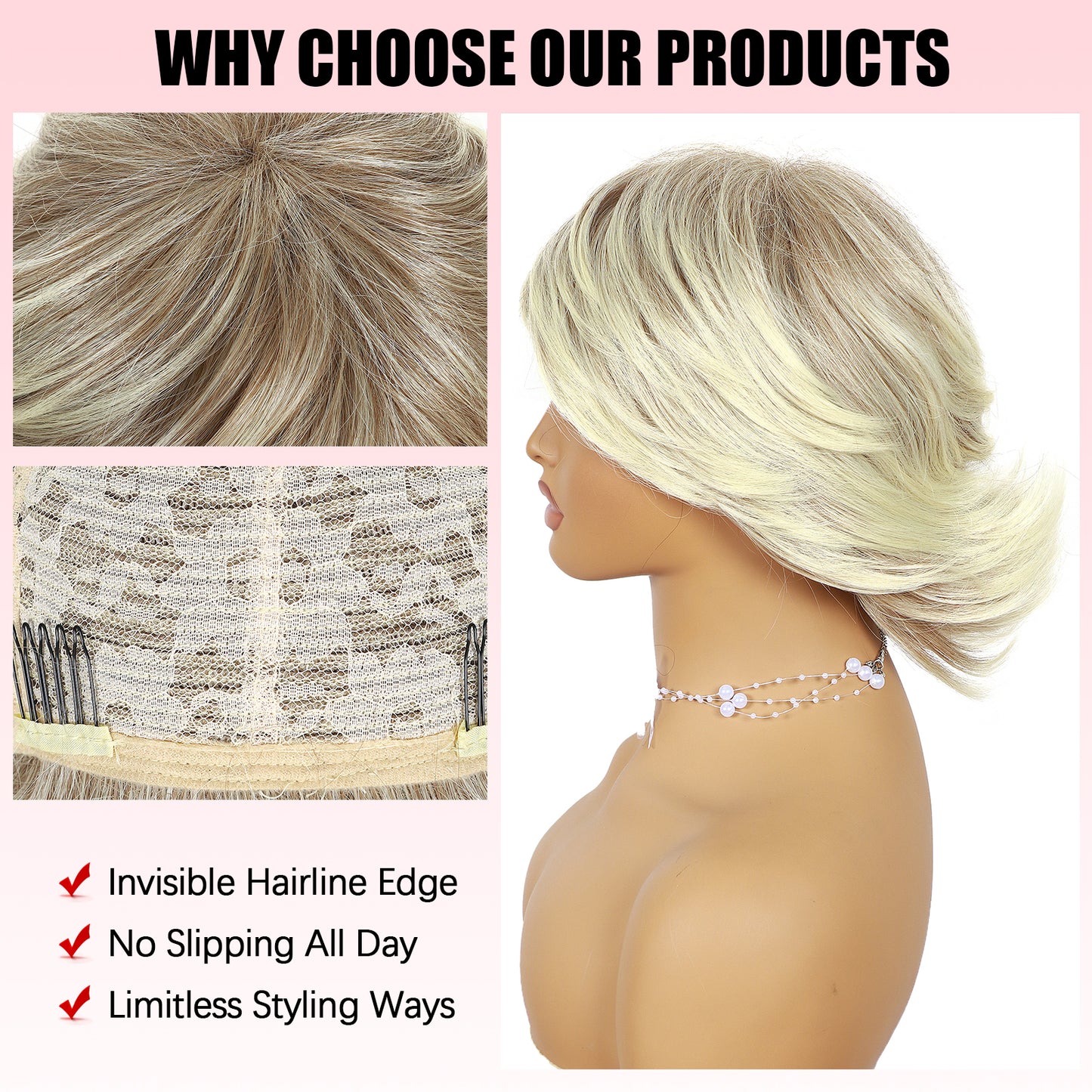 ModeMuse | Short Golden Blonde Pixie Wig Synthetic Heat Resistant Fiber Glueless Daily Party Elf Wig for Women