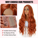modemuse | Ginger Auburn Long Wavy Synthetic Lace Wig Natural Middle Part Realistic Scalp Event Mode & Daily & Cosplay Wear