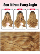ModeMuse Long Layered Blonde Wig with Curtain Bangs – Synthetic Everyday Fashion Wig 6030X#1T27
