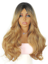 ModeMuse Long Layered Blonde Wig with Curtain Bangs – Synthetic Everyday Fashion Wig 6030X#1T27