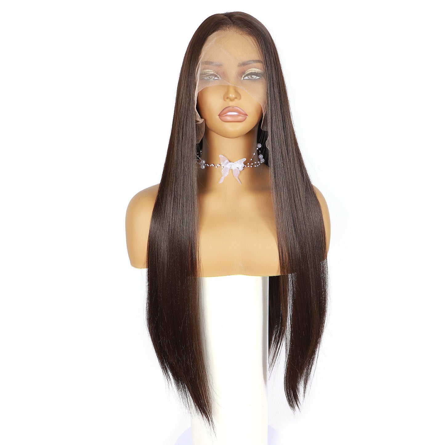 ModeMuse 28" Straight Dark brown Lace Front Wig – 13x4 Free Part Long Sleek Synthetic Wig, Natural Hairline