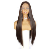 ModeMuse 28" Straight Dark brown Lace Front Wig – 13x4 Free Part Long Sleek Synthetic Wig, Natural Hairline