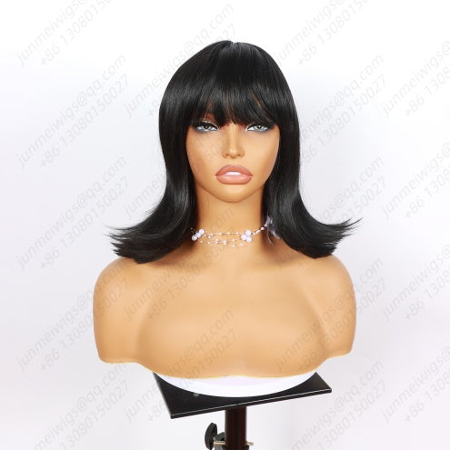 ModeMuse | Black Straight Bob Wig With Bangs Synthetic Heat Resistant Daily Style