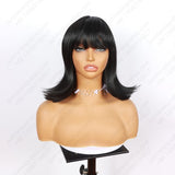 ModeMuse | Black Straight Bob Wig With Bangs Synthetic Heat Resistant Daily Style
