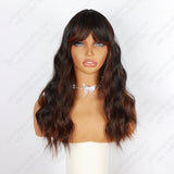 modemuse | Black Brown Ombre Wavy Wig With Bangs Synthetic Heat Resistant Daily Style