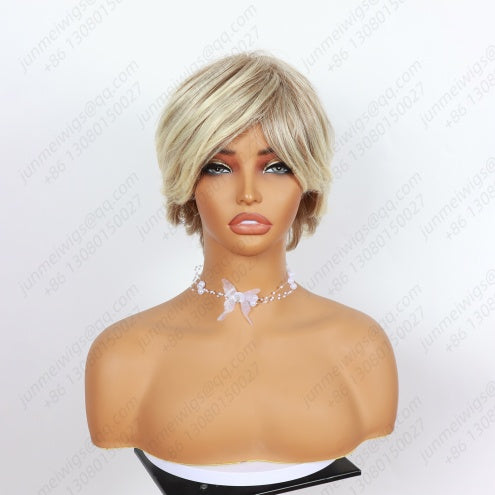 ModeMuse | Short Golden Blonde Pixie Wig Synthetic Heat Resistant Fiber Glueless Daily Party Elf Wig for Women
