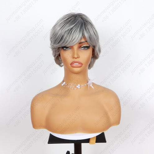 ModeMuse | Short Silver Gray Pixie Wig Synthetic Heat Resistant Fiber Glueless Daily Party Elf Wig for Women