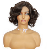 ModeMuse Vintage Curly Bob Wig – Dark Brown Short Glam Wig with Lace Front Detail, Soft Synthetic Curls (XT280)