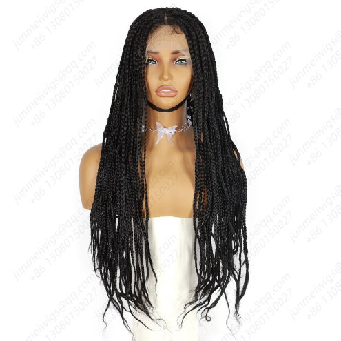 ModeMuse 26" Braided Lace Front Wig – 13x4 Hand-Braided Long Black Protective Style Wig, Free Part Synthetic Wig