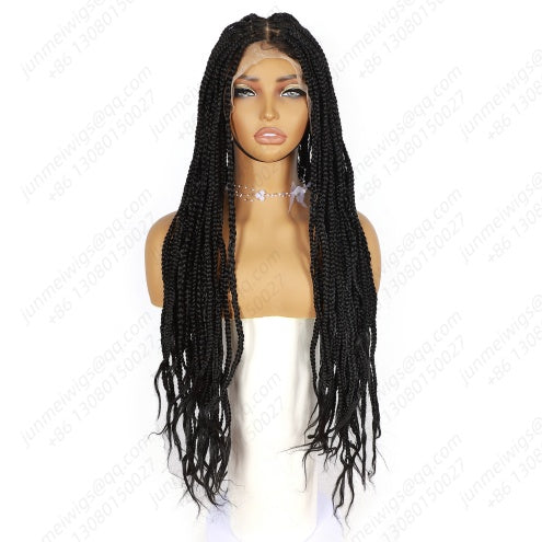 ModeMuse 32" Extra Long Braided Lace Front Wig – 13x4 Hand-Braided Black Protective Style Wig, Free Part Synthetic Wig