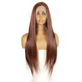 ModeMuse 26 Inch Auburn Brown Straight Synthetic Lace Front Wig with Natural Part – FT267#33/30
