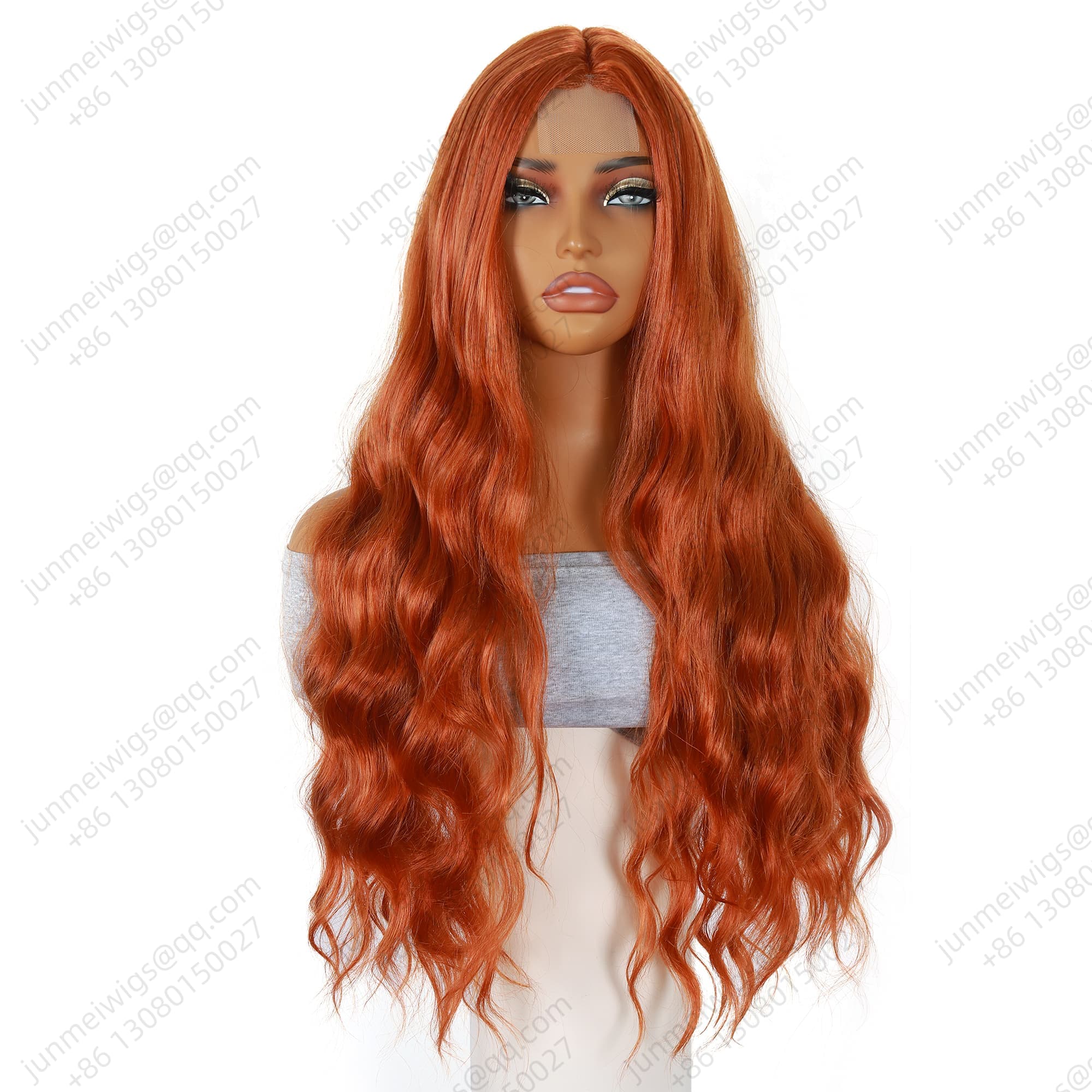 modemuse | Ginger Auburn Long Wavy Synthetic Lace Wig Natural Middle Part Realistic Scalp Event Mode & Daily & Cosplay Wear