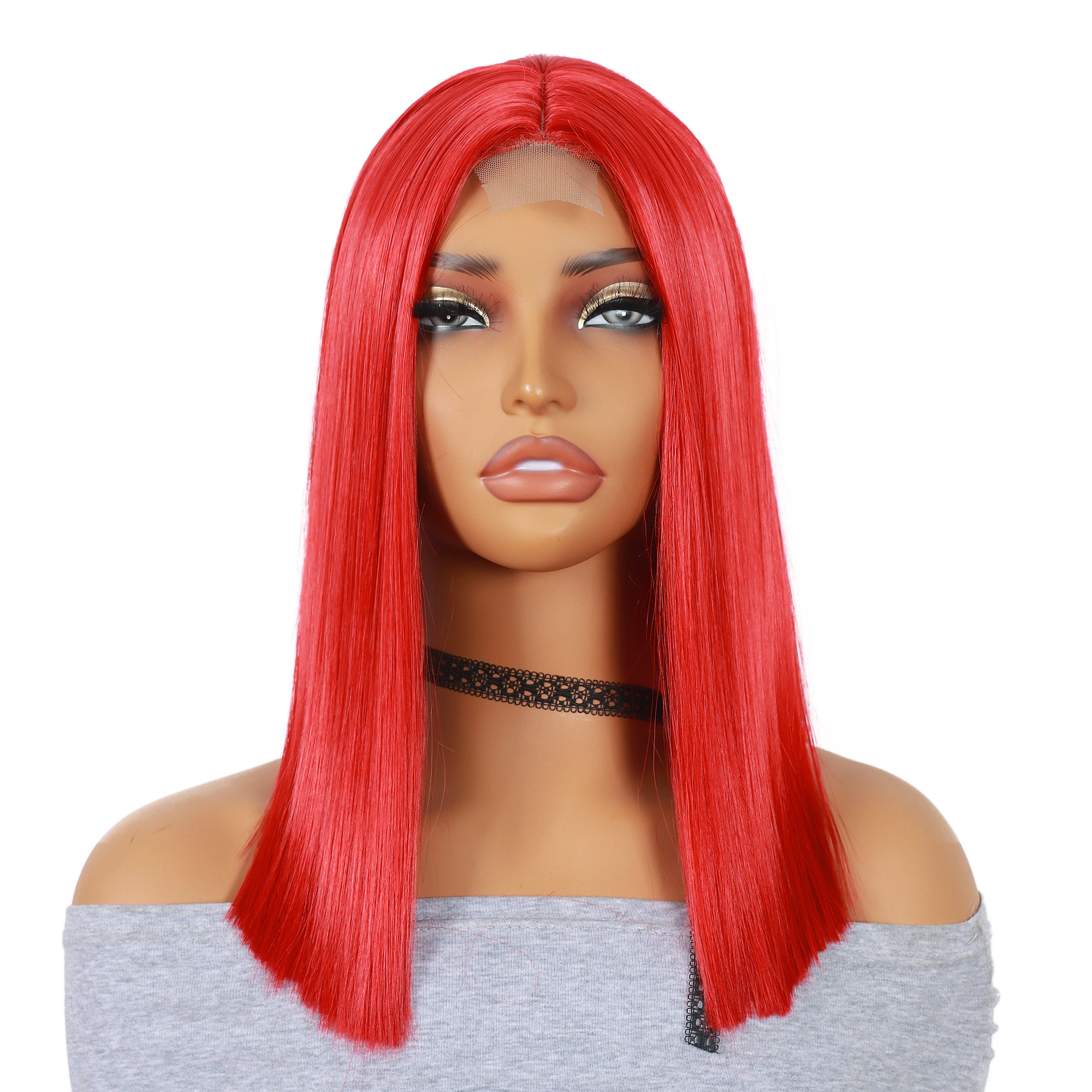 ModeMuse 12" Red Straight Bob Lace Front Wig – Sleek Blunt Cut, Bold Statement Short Wig, Heat Resistant Synthetic