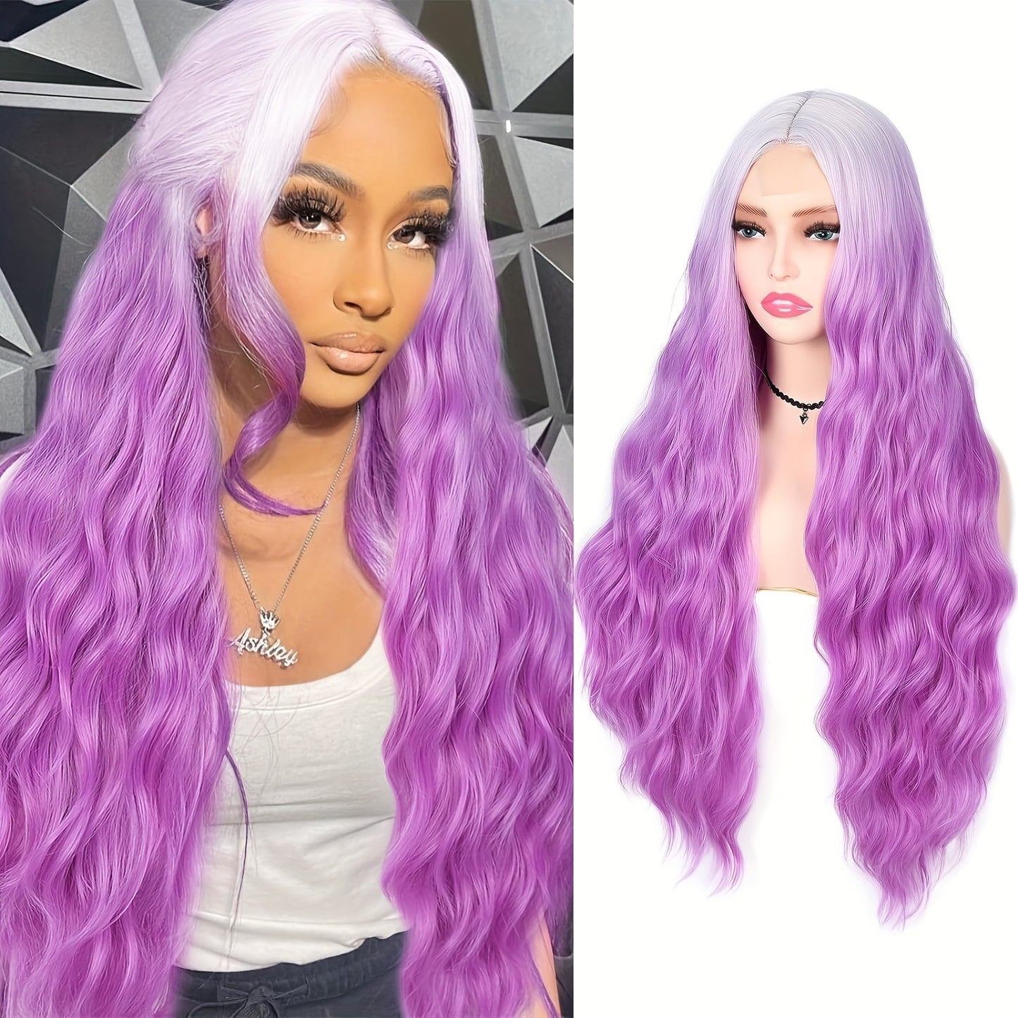 ModeMuse 28" Long Pink Ombre Lace Front Wig – Wavy Pastel to Hot Pink Gradient, Statement Party Wig, Heat Resistant Synthetic
