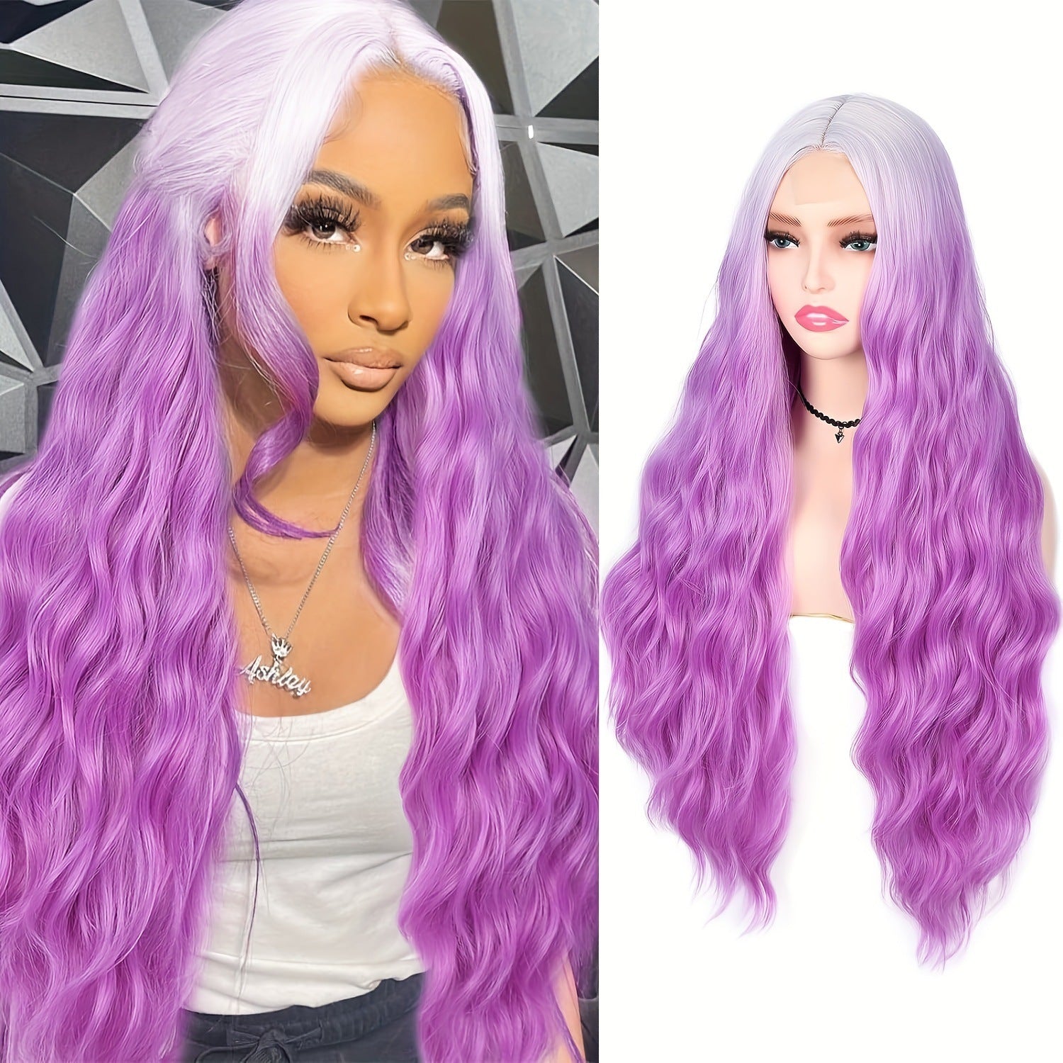 ModeMuse 28" Long Pink Ombre Lace Front Wig – Wavy Pastel to Hot Pink Gradient, Statement Party Wig, Heat Resistant Synthetic