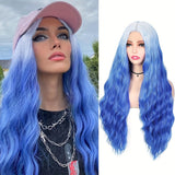 ModeMuse | Ombre Blue Long Lace Wig White to Blue Wavy Synthetic Wig Daily & Cosplay & Festival Wear