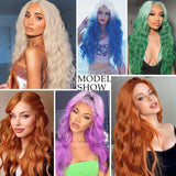 ModeMuse 28" Long Pink Ombre Lace Front Wig – Wavy Pastel to Hot Pink Gradient, Statement Party Wig, Heat Resistant Synthetic